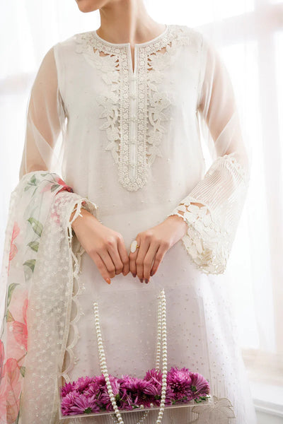 Pure Organza Off White Embroidered Dress - WW286
