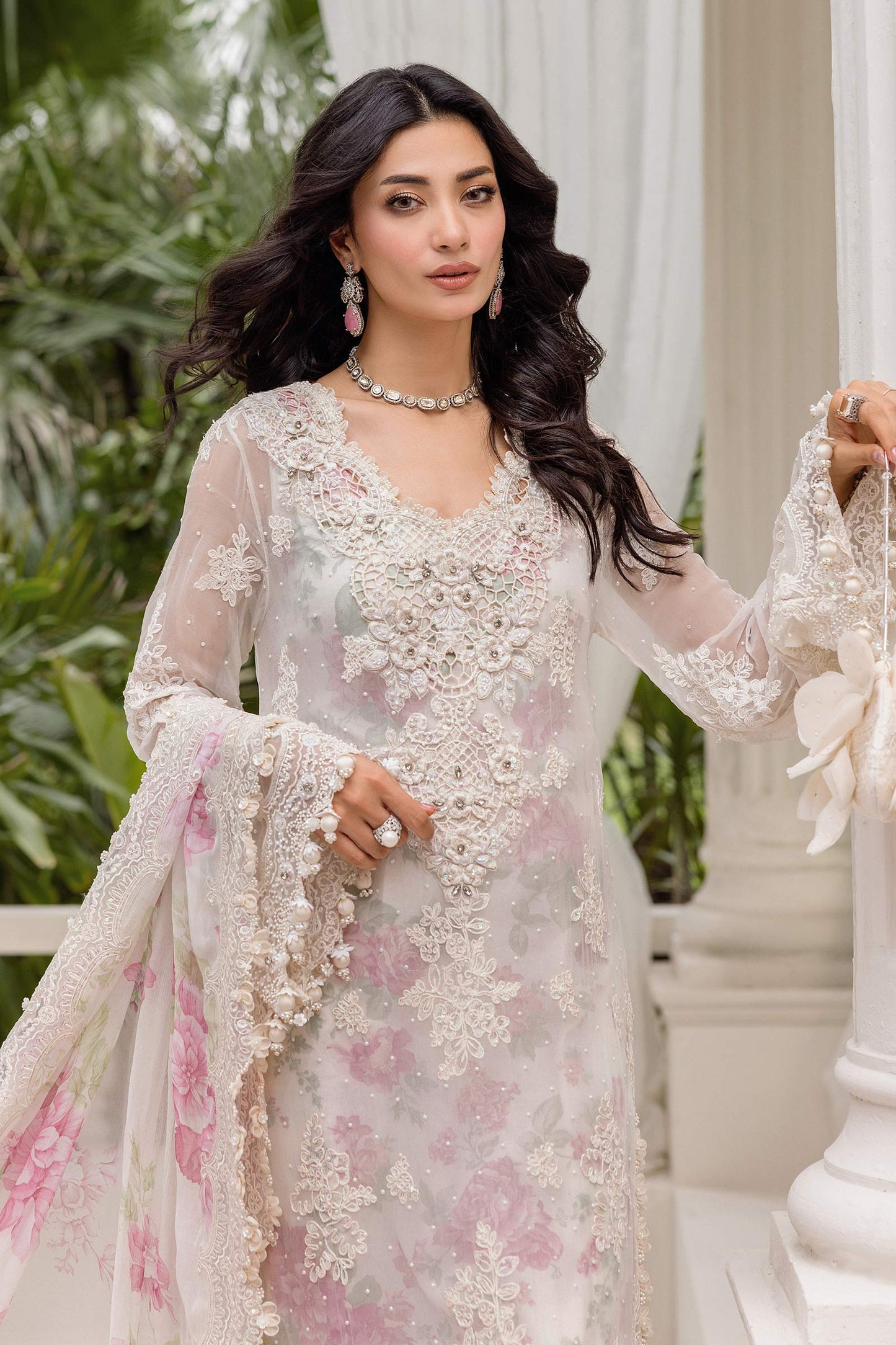 Pure Chiffon Off White Embroidered Dress - WW309