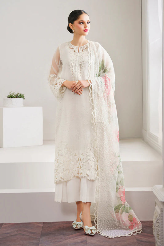 Pure Organza Off White Embroidered Dress - WW286