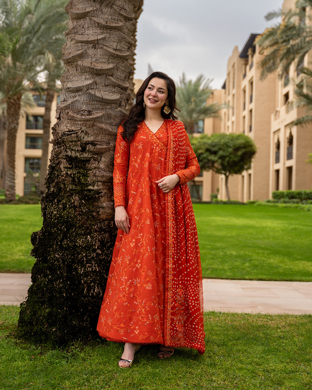 Pure Luxury Lawn Burnt Orange Embroidered Eid Outfit - LL464