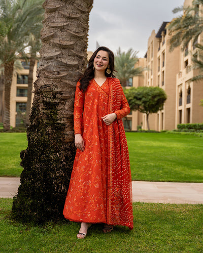 Pure Luxury Lawn Burnt Orange Embroidered Eid Outfit - LL464