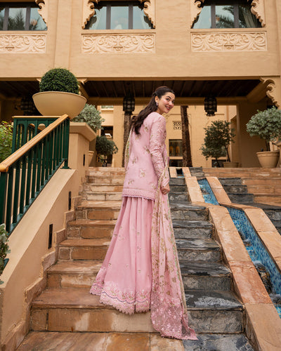 Pure Luxury Tea Pink Lawn Embroidered Eid Outfit - LL443