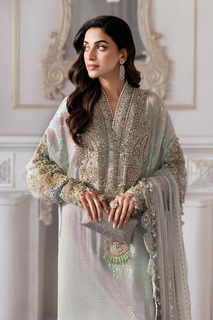 Pure Chiffon Ice Green Adda Work Kaftan Style Wedding Dress - WW429