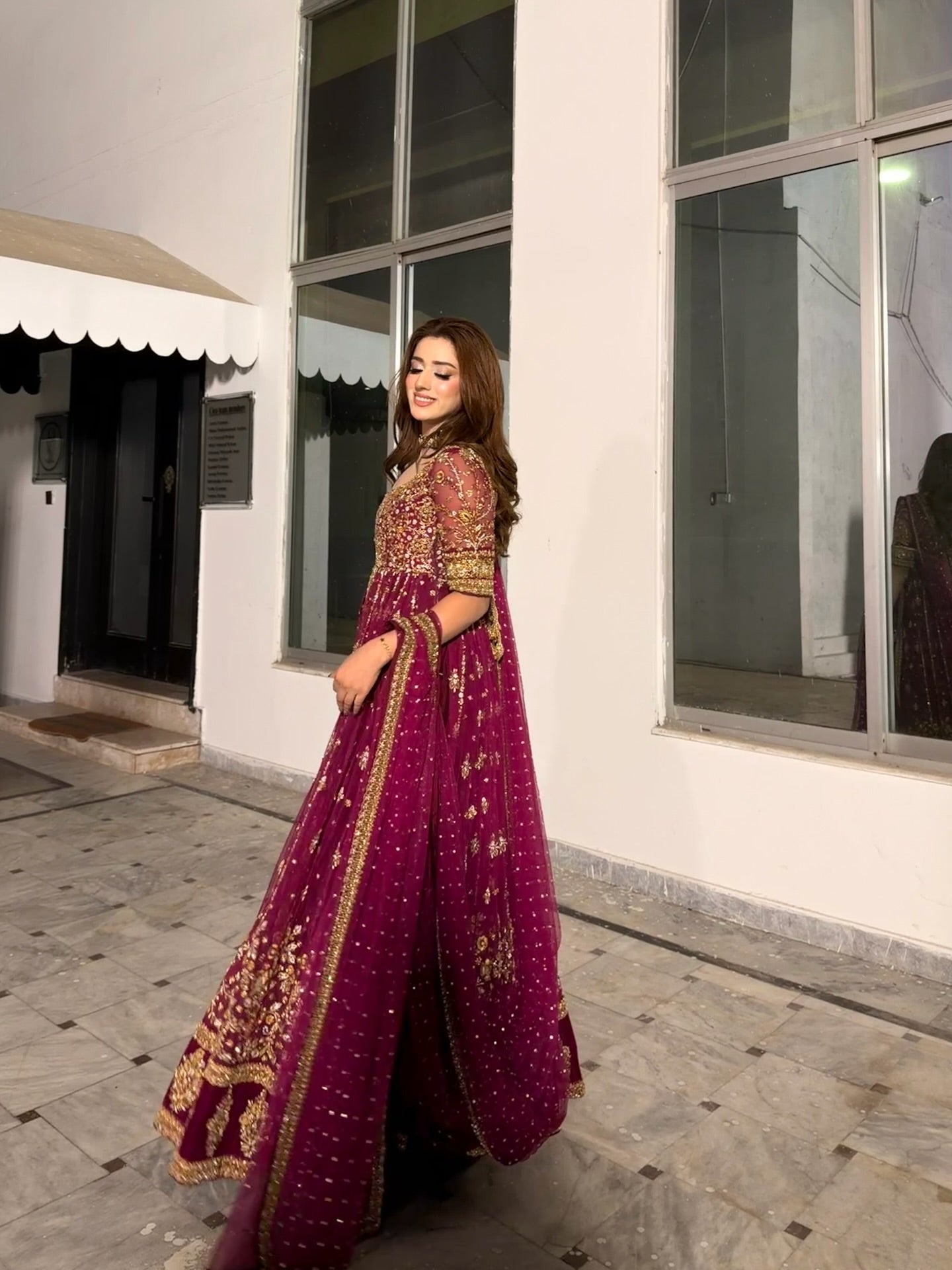 Pure Chiffon Magenta Embroidered Maxi Dress - WW548