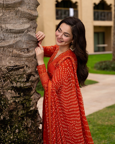 Pure Luxury Lawn Burnt Orange Embroidered Eid Outfit - LL464