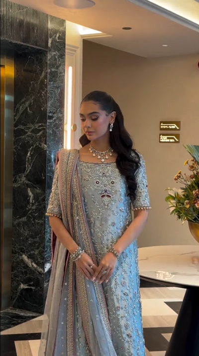 Pure Mysoori Aqua Green Embroidered Dress - WW546
