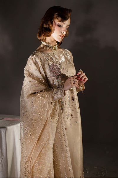 Pure Luxury Beige Gold Lawn Embroidered Eid Outfit - LL444