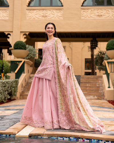 Pure Luxury Tea Pink Lawn Embroidered Eid Outfit - LL443