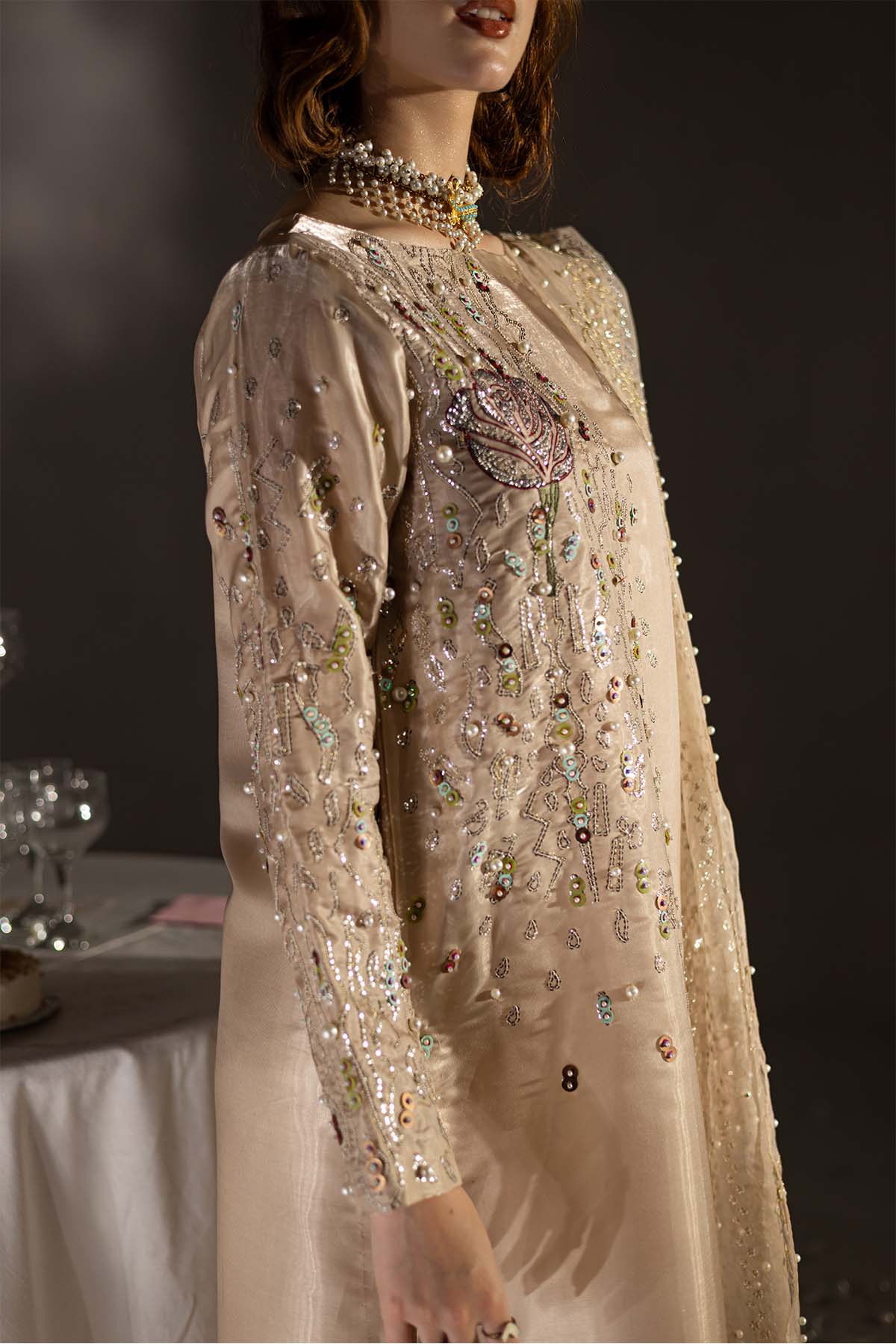 Pure Luxury Beige Gold Lawn Embroidered Eid Outfit - LL444