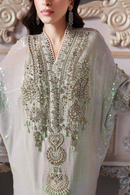 Pure Chiffon Ice Green Adda Work Kaftan Style Wedding Dress - WW429