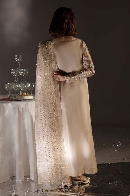 Pure Luxury Beige Gold Lawn Embroidered Eid Outfit - LL444